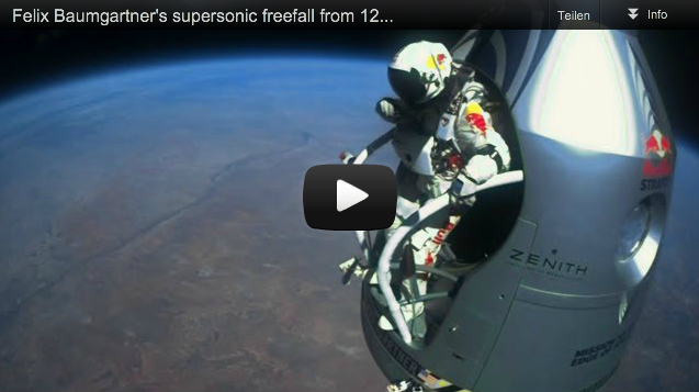 Felix Baumgartner kurz vor dem Absprung auf YouTube