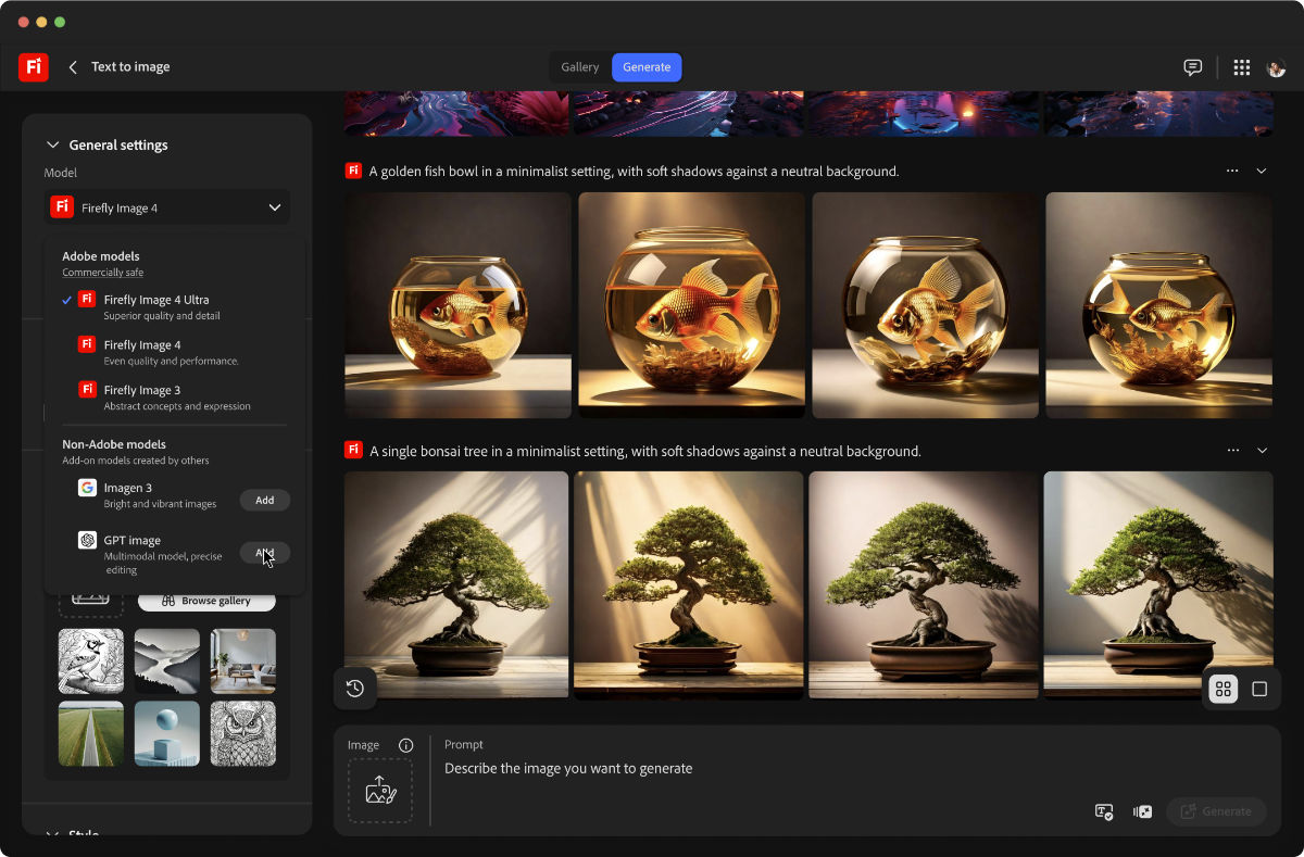 In der Firefly-Web-App können Nutzer nun auch auf generative KI-Modelle von Partnern wie OpenAI, Google oder Flux zugreifen