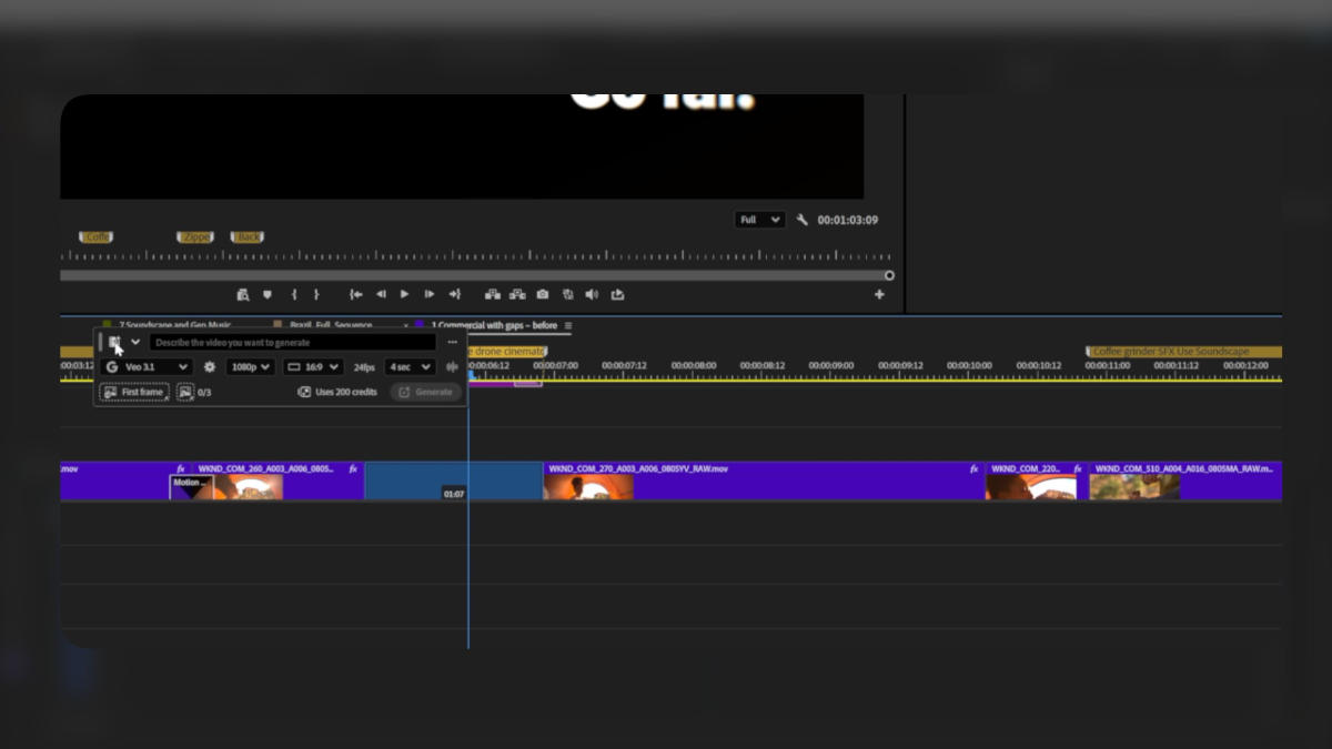 Generative Taskbar in Adobe Premiere