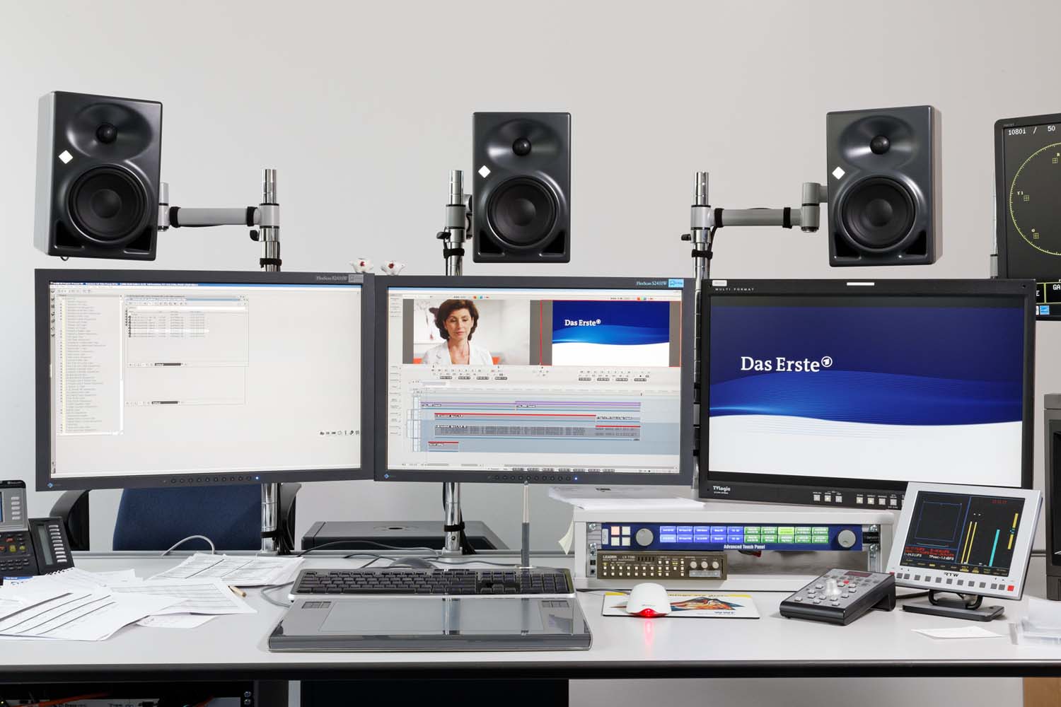 An den Videoschnittplätzen sind kompakte Neumann KH 120 A im Ein