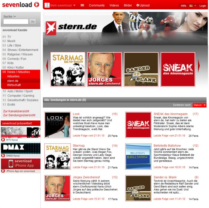stern.de mit Branded Channel bei sevenload