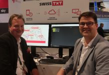 SWISS TXT bietet Untertitel aus der Cloud Robin Ribback und Sascha Quillet von Swiss TXT auf der NAB 2018 am Annova-Stand