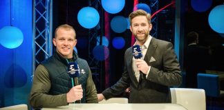 Eurosport/Discovery melden erfolgreiches Olympia-Engagement Foto: Experte-Moderatoren Fabian Hambüchen und Sascha Kalupke im Deutsches-Haus-Studio von Eurosport ©Carlier-Eurosport