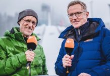 ZDF überträgt Nordische Ski-Weltmeisterschaften ZDF-Sportmoderator Norbert König und Skisprung-Experte Toni Innauer ©ZDF/Jürgen Feichter