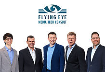 FLYING EYE stärkt Medientechnologie-Beratung Die Führungsebene der FLYING EYE Media Tech Consult GmbH: v.li. Dr.-Ing. Lucien Lenzen, Matthias Naumer, Michael Piller, Mike Christmann und Geschäftsführer Alexander Meyenberg