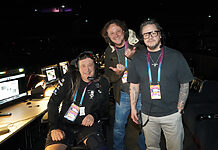 Lichthersteller ROXX liefert Technik für den ESC 2024 Ola Melzig (Senior Technical Director), Michael Herweg (ROXX Geschäftsführung), Fredrik Stormby (Licht- und Screen Content Design)