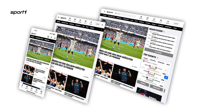Mockup von SPORT1 Webseite und App