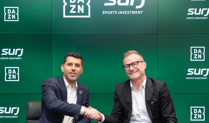 Shay Segev, CEO von DAZN (li.) mit Danny Townsend, CEO von SURJ Sports Investment