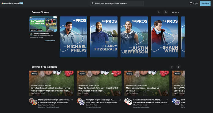 Screenshot von SportsEngine Play Webseite