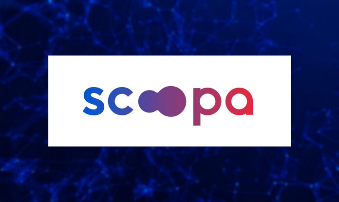 Scoopa-Logo auf blauem Hintergrund
