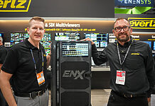 ENX: Evertz stellt neues Enterprise-Routing-System für SDI und IP vor Joshua Vanarnhem (Director A&V Routing, Evertz) und Sebastian Ruchti (Sales Director DACH, Evertz) präsentieren auf der IBC 2025 das neue ENX-System für hybride Routing-Infrastrukturen.