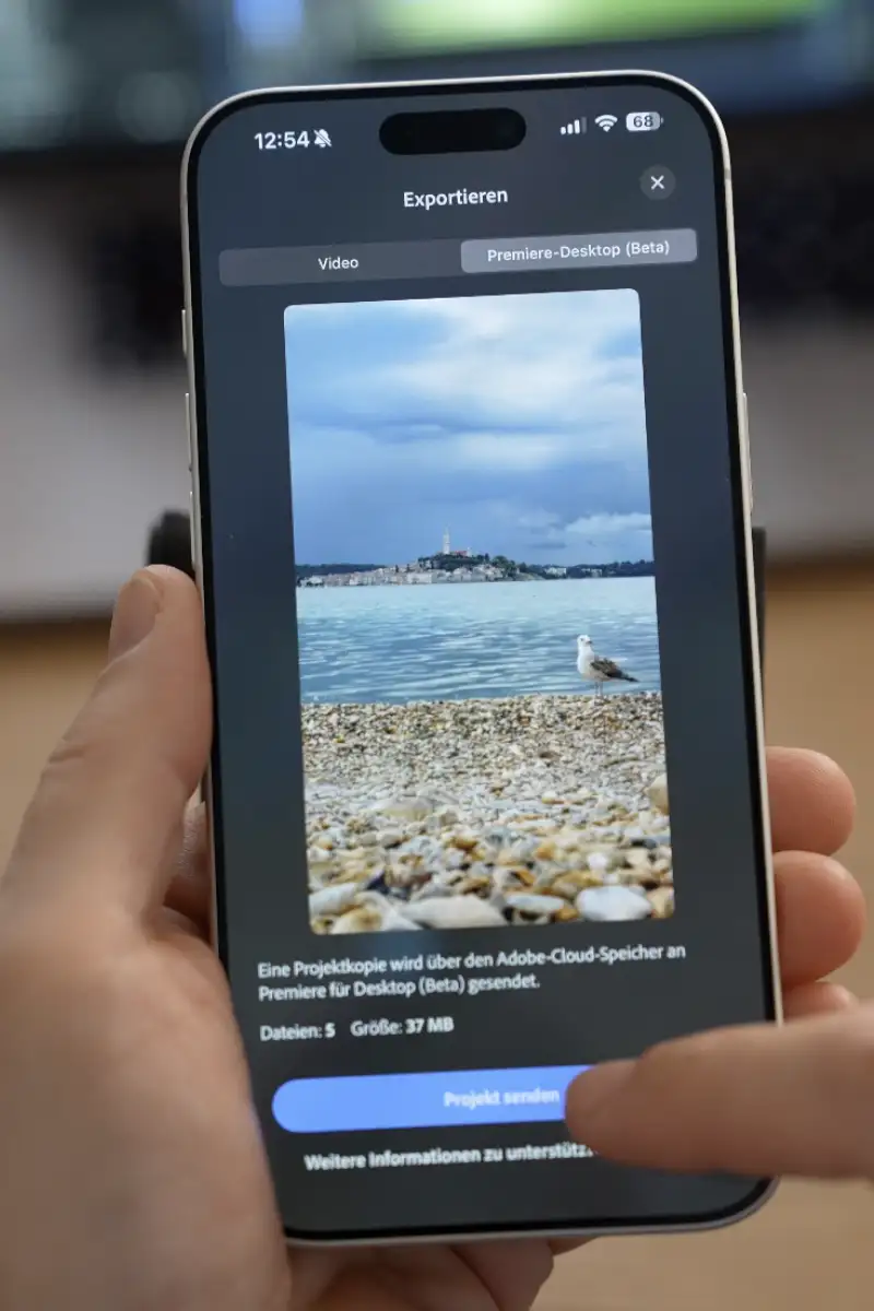 Exportfunktion von Premiere für iPhone