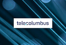 Tele Columbus steht vor Formwechsel zur GmbH Tele Columbus Logo auf Glasfaser-Hintergrund