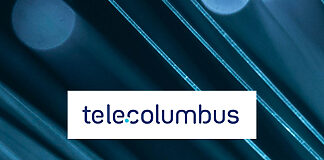 Tele Columbus steht vor Formwechsel zur GmbH Tele Columbus Logo auf Glasfaser-Hintergrund